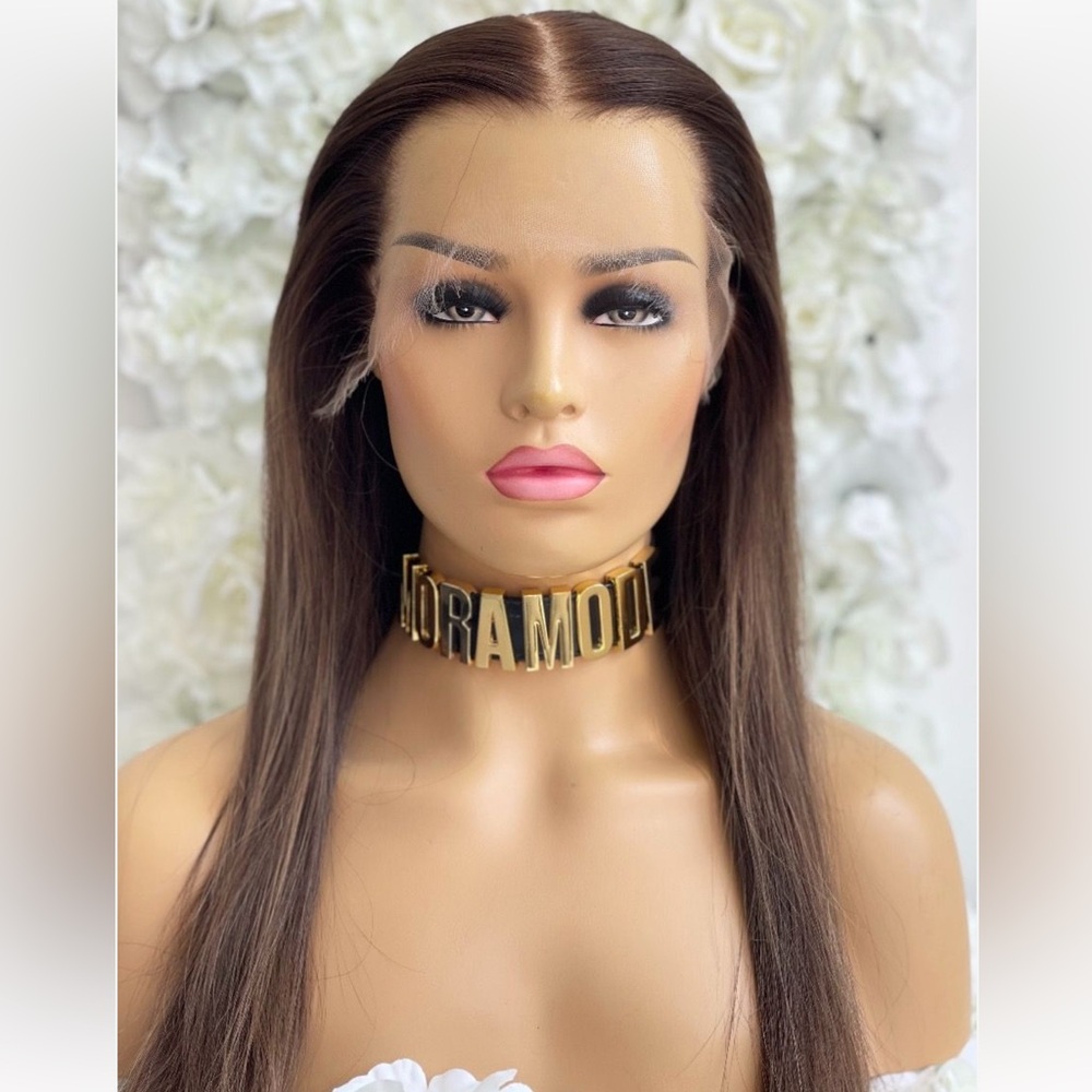 MORAMODE | Jeanne - Ash Brown + Highlights HD Lace Front Human Hair Wig, 18” (S)